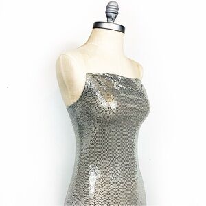 bebe Silver Sequin Dress • NWT Party Dress • Holiday Sparkle • Invisible Strap